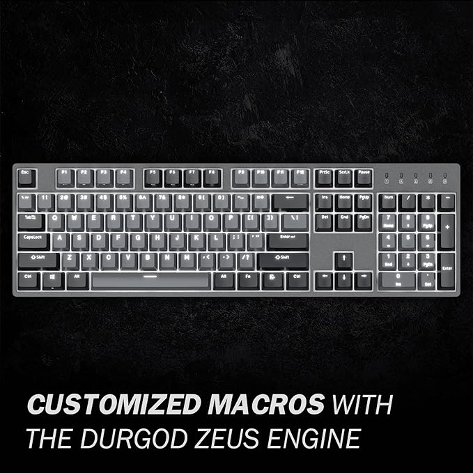 DURGOD Taurus K310 Mechanical Keyboard | Backlit | 104 Keys Full Size | USB C Wired | Doubleshot PBT Keycaps | Programmable Keys | NKRO Rollover | for Windows & Mac | Cherry MX Red, Corona