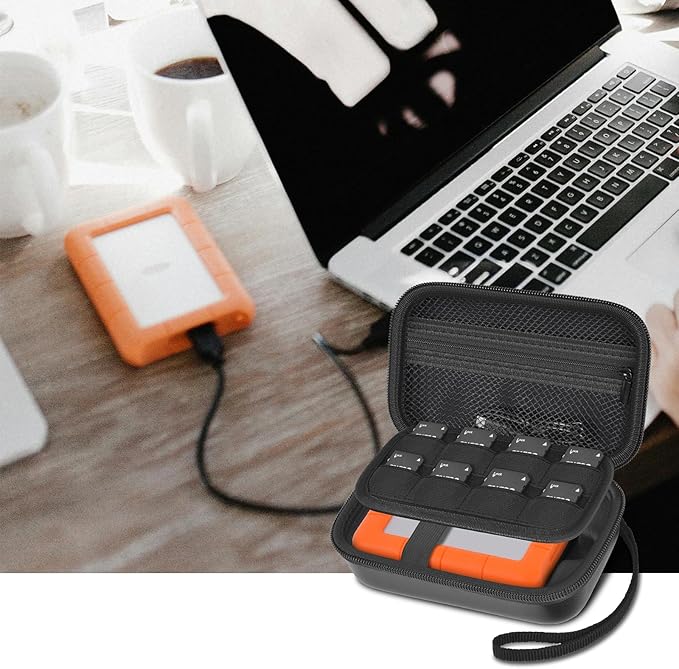 Case for LaCie Rugged Mini 1TB/ 2TB/ 4TB/ 5TB/ Thunderbolt 3.0 2.0 USB-C External Hard Drive Portable HDD, Storage Holder for Hard Drives for Mac and PC Computer & USB Cable SD Cards- Bag Only (Black)