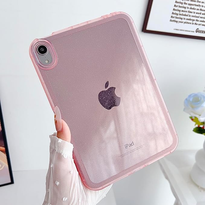 for Apple iPad Air 5th/Air 4th Generation 2022/2020 10.9 inch, Glitter Clear Soft Silicone Flexible TPU Back Shockproof Shell Bling Sparkly Paper Lightweight Thin Protective Cover, Pink