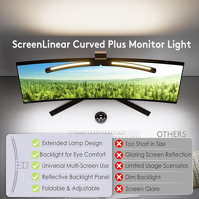 Quntis 1000R Curved Monitor Light Bar, Dual Adjustable Led Desk Lamp with Remote - Independently Rotate 2 LED Arc-Shaped Light Bars Specially Designed for Curved and 34'' Large Screen