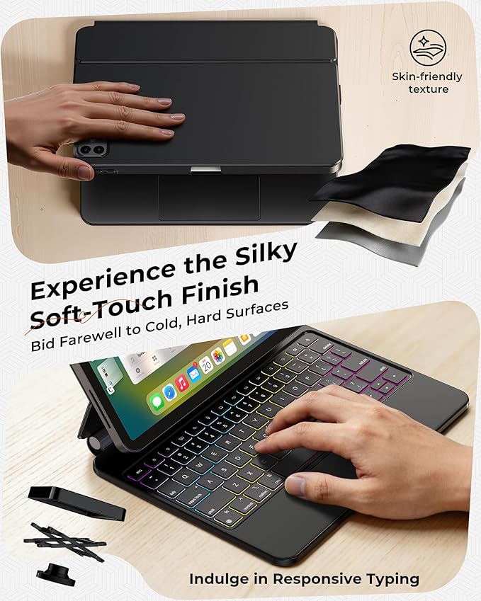 SIBEITU Keyboard Case for iPad A16 11th 2025 & 10th Gen 10.9-inch 2022, Smart Contact Connector with Removable Protective Case, Precision Trackpad, Backlit Keyboard, Floating Magnetic Stand, Black
