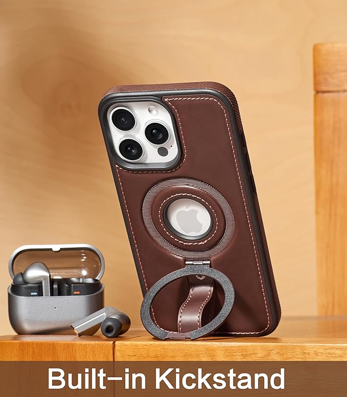 Butaiga for iPhone 16 Pro Max Leather Case with Stand, Anti-Slip Grip Ring, Fits for MagSafe (Cocoa, iPhone 16 Pro Max)