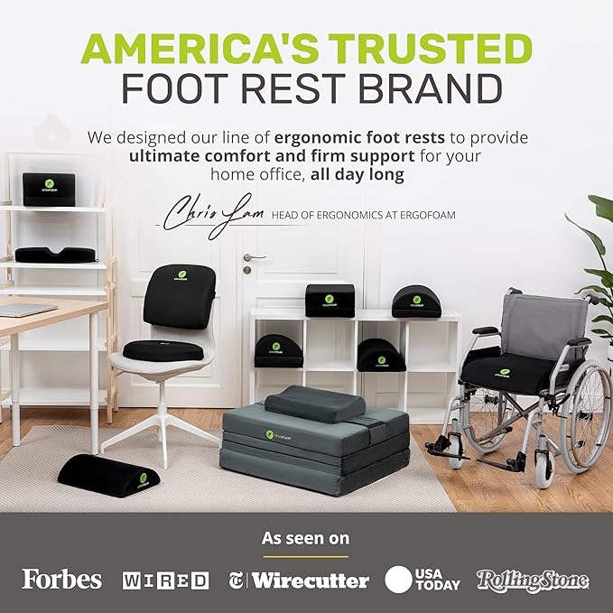 ErgoFoam Ergonomic Under Desk Foot Rest - Premium Velvet Soft Foam Footrest - Most Comfortable for Lumbar, Back, Knee Pain - Rocker (Grey)