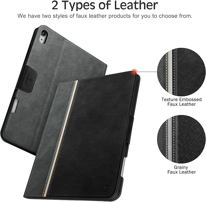 KingBlanc Case for iPad Air 13-inch M4/M3/M2 (2026/2025/2024) with Pencil Holder, Vegan Leather Cover, Auto Wake/Sleep, Multi-Angle Stand for Viewing & Drawing, Pencil Pro & USB-C Compatible, Black
