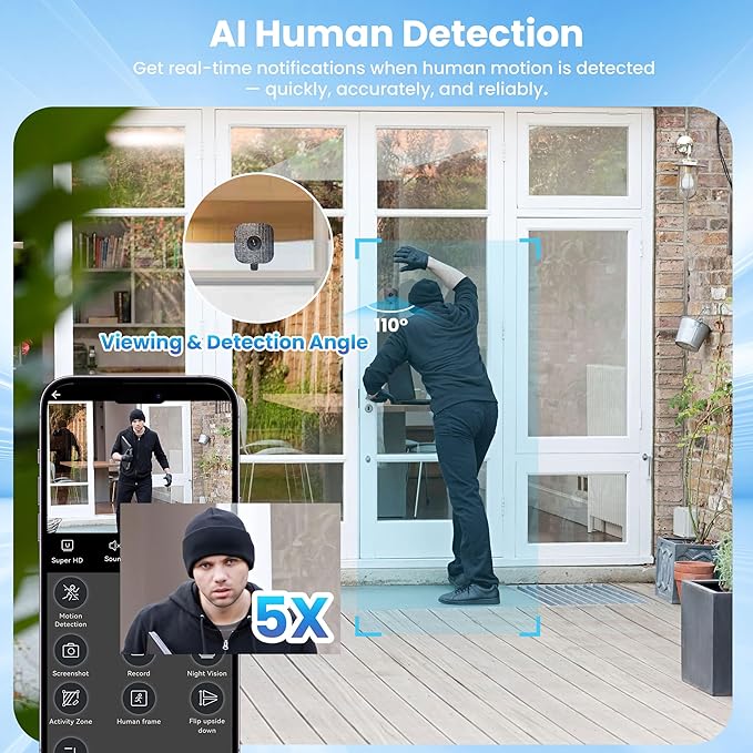 vebiliki 【2 Pack】 Window Cameras with 32GB SD Cards, 2K 3MP Indoor Cameras for Home Security, AI Starlight Color Night Vision, Easy Install & Use, 24/7 Recording, Support 5GHz & 2.4GHz WiFi