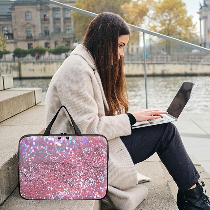 Laptop Sleeve Case Bag 15 inch, Pink Glitter Slim Carrying Case Handbag Travel Laptop Bag for 15 inch MacBook Air M3/M2/15 Pro/Surface Laptop 7/6/5/4/3/ Dell XPS 15 Plus