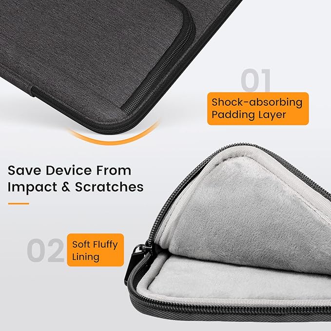 MoKo 13-14 Inch Laptop Sleeve Bag Fits New 13-inch Mac Air M5 & Mac Neo A18 Pro, 14" MacPro M5/M4/M3/M2/M1, 13" Mac Air, Polyester Bag with Double Pockets, Retractable Handle, Black & Gray