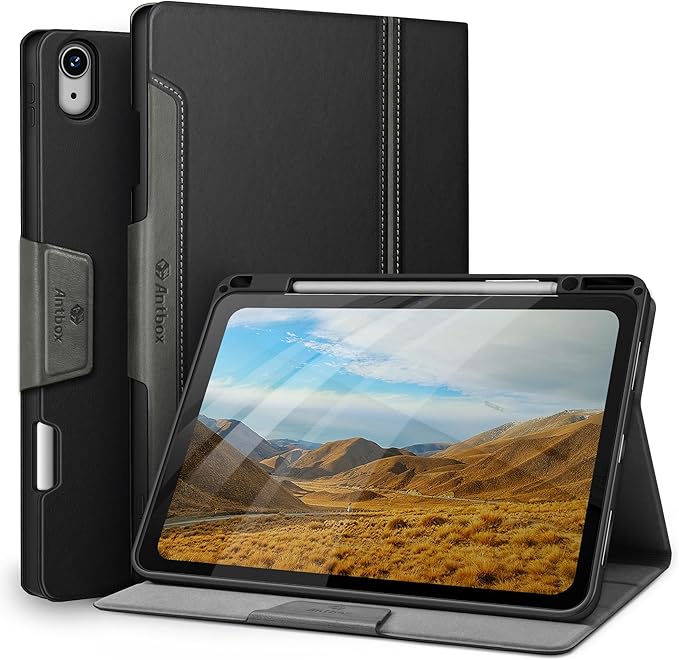 Antbox for iPad Air 13 Inch Case 2026 M4 /2025 M3 /2024 M2, Built-in Pencil Holder, Fully Supports Pencil Pro and Pencil (USB-C), Auto Sleep/Wake Function PU Leather iPad Air 13'' Cover (Black)