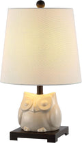 JONATHAN Y 16" Antique White Ceramic Owl Mini Table Lamp for Bedroom or Office, Modern Farmhouse Nightstand Lamp with White Linen Shade, LED Bulb Included (JYL3014B)