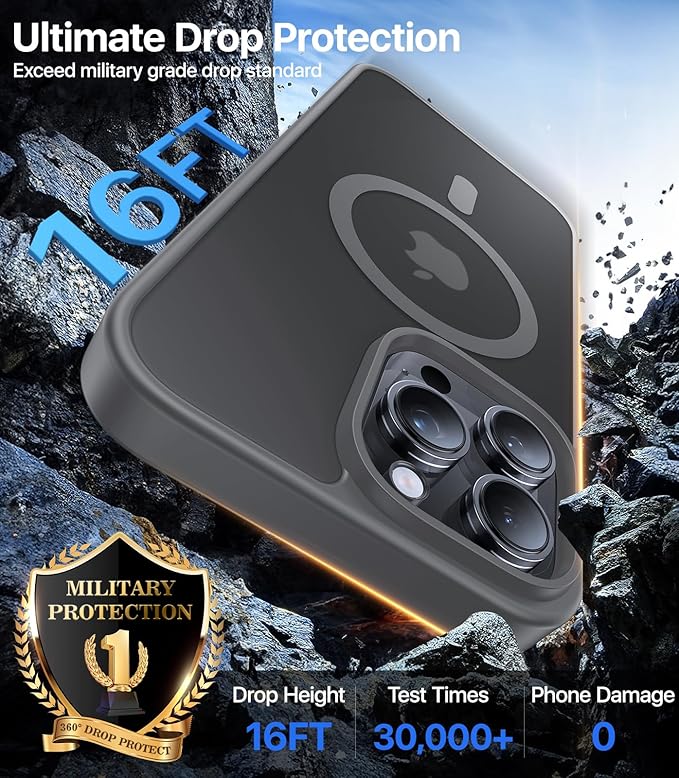Magnetic for iPhone 15 Pro Max Case[Compatible with MagSafe][Military-Grade Drop Protection][Anti-Yellowing]Shockproof Protective Translucent Matte Cover for iPhone 15 Pro Max Phone Case,Gray