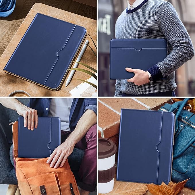DTTO for iPad Pro 12.9 6th / 5th / 4th / 3rd Generation Case 2022/2021/2020/2018, Leather Folio Stand Cover with Built-in Apple Pencil Holder -Auto Wake/Sleep and Multi Viewing Angles, Navy Blue