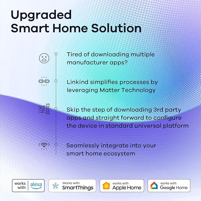 Linkind Matter Smart Light Bulb, Smart Bulbs Work with Apple Home, Siri, Alexa, Google Home, SmartThings, Color Changing Light Bulbs RGTBW Music Sync, Mood Lights, 2.4Ghz WiFi A19 E26 60W 800LM 3 Pack