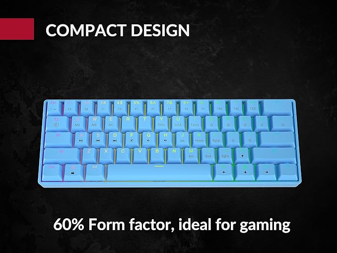 GK61 Mechanical Gaming Keyboard - 61 Keys Multi Color RGB Illuminated LED Backlit Wired Programmable for PC/Mac Gamer (Gateron Optical Brown, Blue)