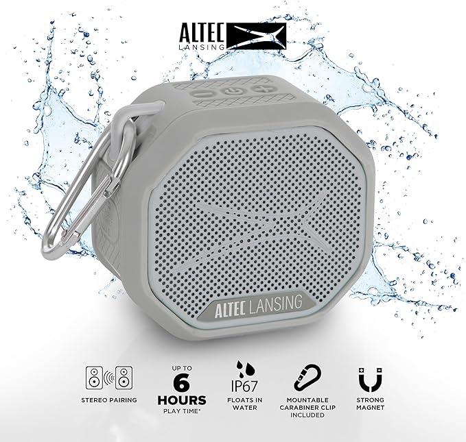Altec Lansing HYDRATREK Magnetic Bluetooth Speaker, Waterproof IP67, Portable Speaker, True Wireless Pairing, USB-C Quick Charge, 3.7V 400mAh Battery, Voice Assistant, Perfect for Any Adventure