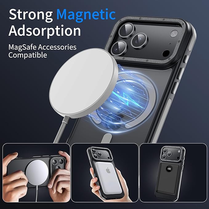 for iPhone 17 Pro Max case with Camera Lens Protector [10Ft Military-Grade Protection] Compatible with fit MagSafe Shockproof Cover Phone case for iPhone 17 Pro max 6.9 inch, Gray Bumper