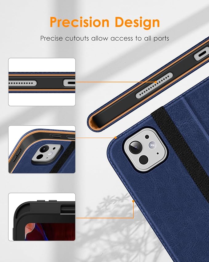 DTTO for iPad Pro 11 inch Case (M5/M4) 2025/2024, Premium Leather Business Folio Stand Cover with Pencil Holder - Auto Wake/Sleep and Multiple Viewing Angles, Navy Blue