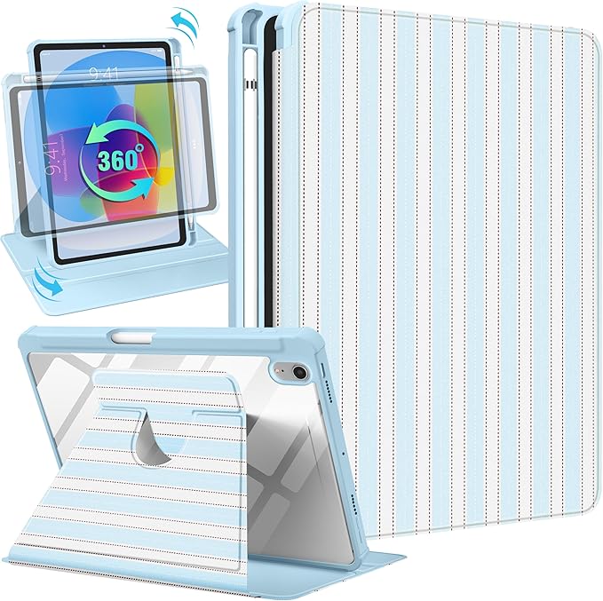 Uppuppy for iPad mini 7 Case (A17 Pro) for iPad mini 6th Generation Case - 360 Rotating Stand Folio Smart Cover with Pencil Holder for Women Girls, BW Stripes for Apple Tablet Mini 8.3 inch 2024/2021
