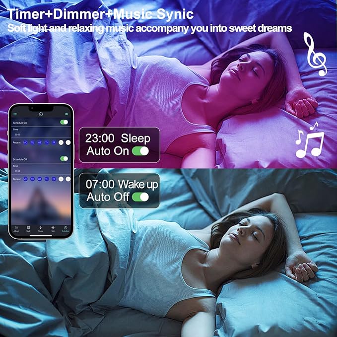 Motion Sensor LED Light Strip 2 x 10ft Under Bed Lights, RGB 3 Mode Motion Activated Bed Light with Music Sync and Timer, Dimmable Color Changing LED Lights for Bedroom Mother Day Gift