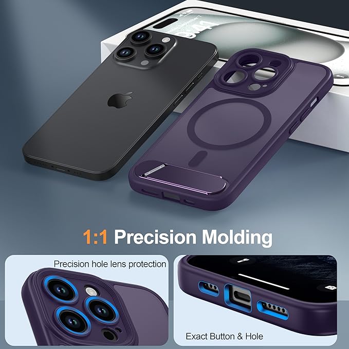 Magnetic Compatible with iPhone 13 Pro Case, [Built-in Kickstand][Full Camera Protection][Compatible with MagSafe][Anti-Fingerprint] Shockproof Phone Case for iPhone 13 Pro 6.1",Purple