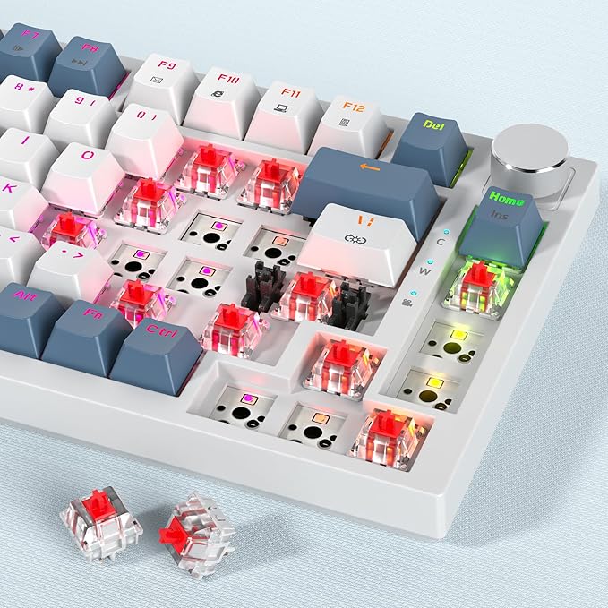 Owpkeenthy 75 Percent Mechanical Keyboard, 82 Key Gasket Mounted Hot Swappable with Volume Knob, Wired RGB Backlit NKRO Compact Gaming Keyboard for PC Laptop (82Shoko)