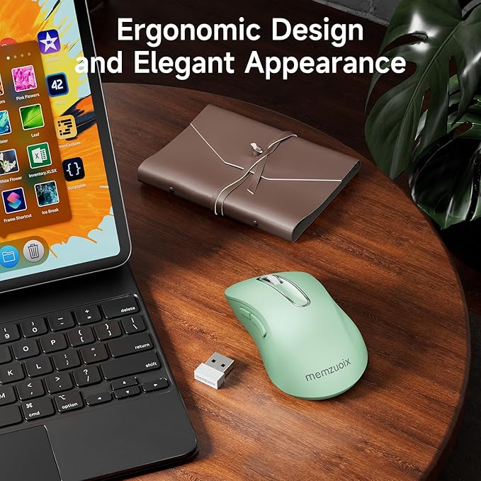 memzuoix 2.4G Wireless Mouse, 1400 DPI Computer Mice USB Receiver, Portable Wireless USB Mouse Battery Powered Cordless Mice for Laptop, PC, Desktop, 5 Buttons (Light Green)