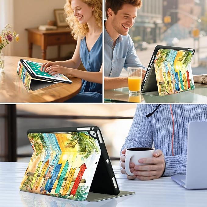Vimorco for iPad 6th/5th Generation Case 2018/2017, for iPad Air 2/Air Case 2014/2013, for iPad Cover 6th/5th Gen 9.7-inch Pencil Holder/4 Viewing Stands/Typing Stand/Slim, Beach Path Seaside View
