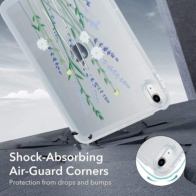 for iPad Pro 12.9 inch Case 6th/5th/4th/3rd Generation (2022/2021/2020/2018) Frosted Translucent Clear Slim Lightweight Protective Cover Soft TPU Back Shockproof Silicone Shell, White Flower
