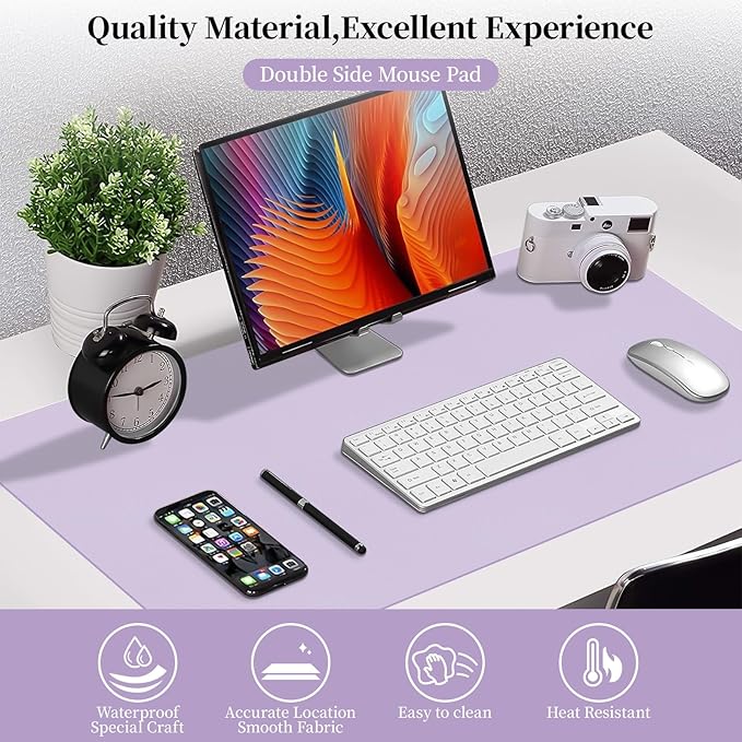 Bloss Purple Leather Desk Mat,Leather Mouse Pad,Desk Protector Mats,Large Mouse Pad,Office Desks Mats,Desks Mat for Keyboard,Dual-Side Computer Mouse Pads Writing Pad for Office/Home.31.5"x 15.7"