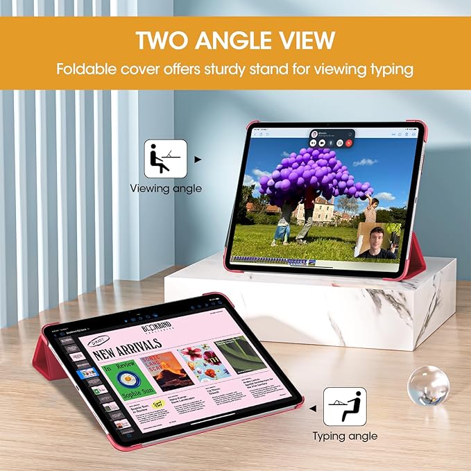 ProCase for iPad Pro 13 Inch Case M5 2025/ M4 2024, Smart Cover iPad Pro M5 M4 Case 13 Inch, Slim Stand Translucent Hard Shell Back, Supports Touch ID, Auto Wake/Sleep -Red