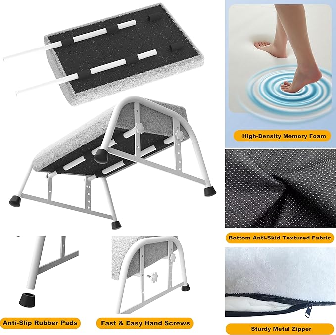 Under Desk Footrest with Memory Foam, Adjustable 10-Level Ergonomic Foot Rest for Office & Gaming Desk Accessories for Leg Rest, Reinforced Metal Frame, Non-Slip Base Extra Large（White