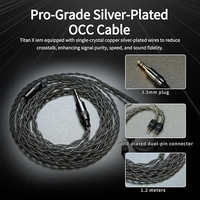 DUNU Titan X IEMs Gaming Earbuds, 10mm Dynamic Driver in-Ear Monitor, HiFi Wired IEM Earphones with OCC Silver-Plated Cables, Alloy Cavity IEMs for Stage Performance/Gaming/Music (3.5mm)