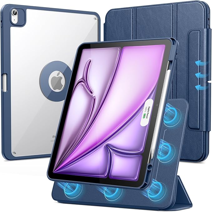 SPARIN Case for iPad Air 13 Inch M4 2026/M3 2025/M2 2024 ((8th/7th/6th Generation), Removable Magnetic Cover with Apple Pencil Holder, Portrait and Landscape Stand, Auto Wake/Sleep -Navy Blue