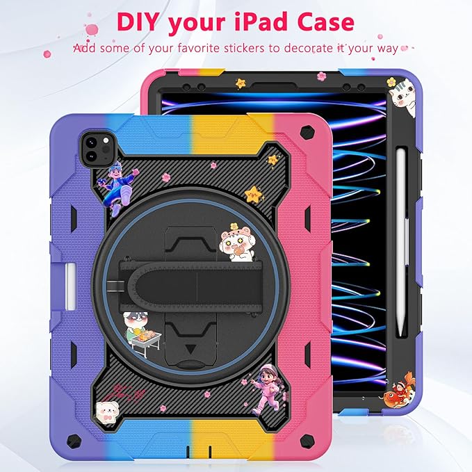 for iPad Pro 12.9 inch Case (6th/5th/4th/3rd Gen),Not fit iPad 12.9 2nd/1st Gen with Screen Protector for Kids with 360 Kickstand Hand Strap Pencil Holder [15ft Drop Protection]