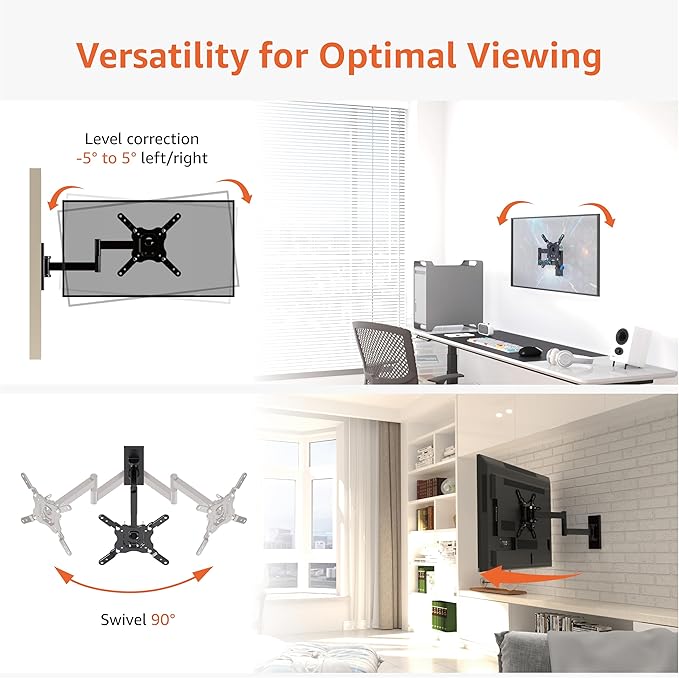 Amazon Basics Full Motion Articulating TV Wall Mount with Tilt Swivel, Extends 16 inches, VESA 200x200, for 12" to 40" TVs, 40 lbs, Black