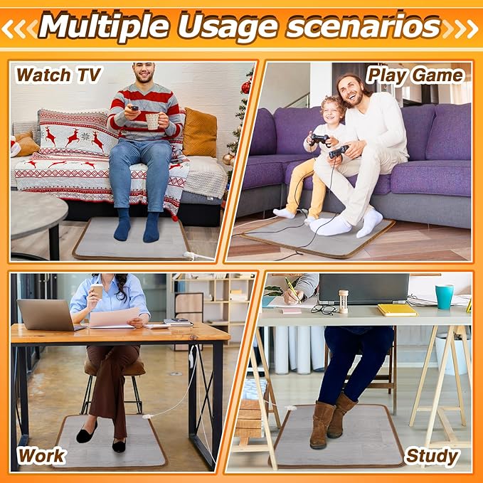 Heated Floor Mat - Foot Warmer Under Desk, 19.7x21.7in Heated Feet Rest for Home Office Desk, Winter 110V Electric Heating Pad with 3 Timers & 10 Adjustable Temperature