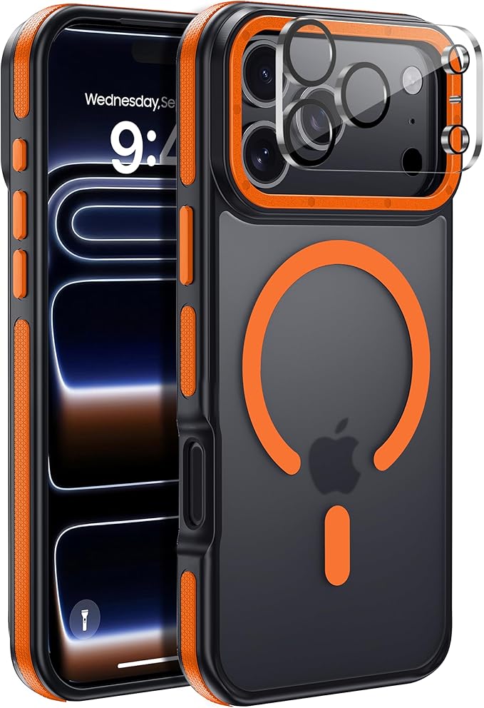 Strong Magnetic for iPhone 17 Pro Max case [10Ft Military-Grade Protection] Compatible with fit MagSafe Shockproof Slim Thin Cover case for iPhone 17 Pro Max 6.9 inch, Orange