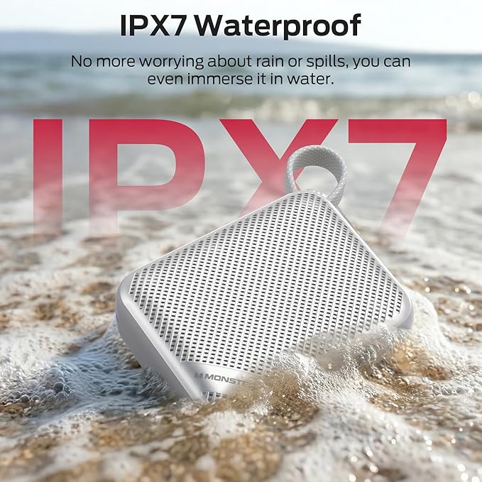 Monster S360 Portable Bluetooth Speaker, IPX7 Waterproof, Bluetooth 6.0, 20H Playtime, Powerful Stereo Sound, Support TF Card, Clear Hands-Free Calling Speaker for Home, Outdoors and Travel, Gray