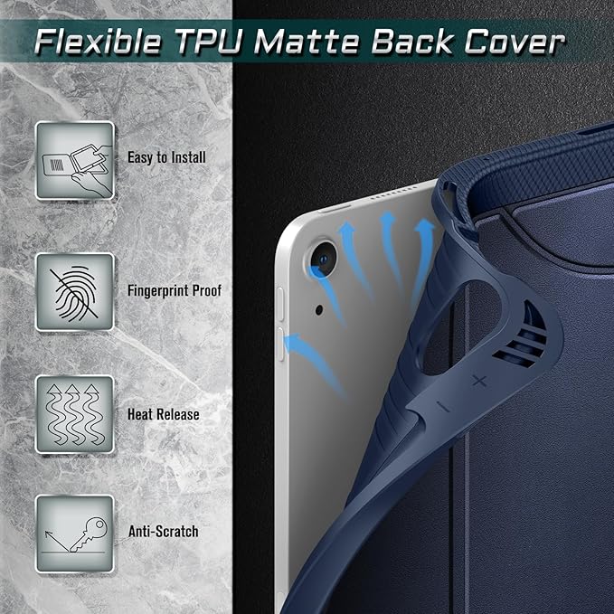 Fintie Magnetic Stand Case for iPad Air 11-inch M4/M3/M2 (2026/2025/2024), iPad Air 5th/4th Generation (2022/2020) 10.9 Inch - Multiple Angles Shockproof TPU Cover with Pencil Holder, Navy