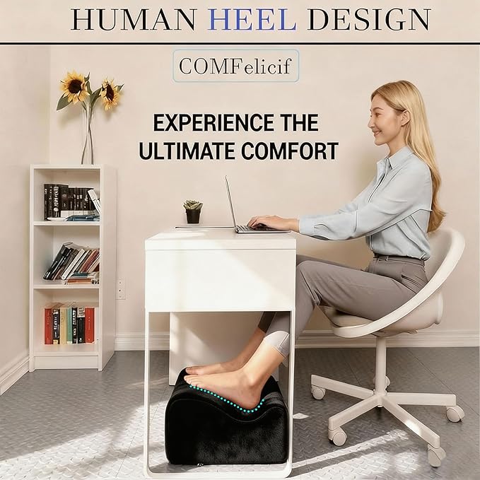 Foot Rest for Under Desk at Work,At Work Soft Ergonomic Footrest,Support Foot Pillow,Heel Chair,Leg Elevation Pillow,(Black)