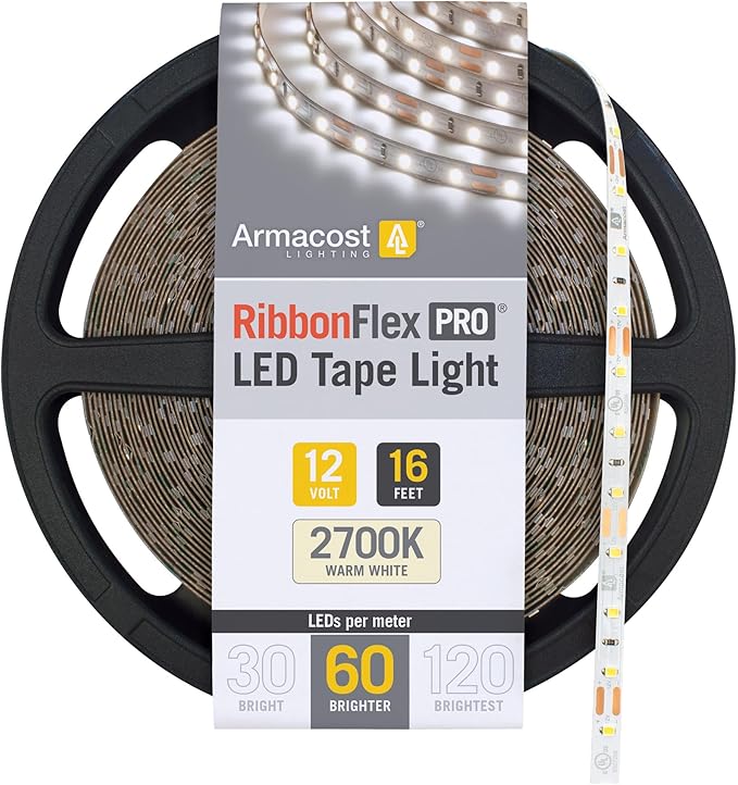 Armacost Lighting RibbonFlex Pro 12V White LED Strip Lights 60 LED/m, 2700K, 16.4 ft 132230