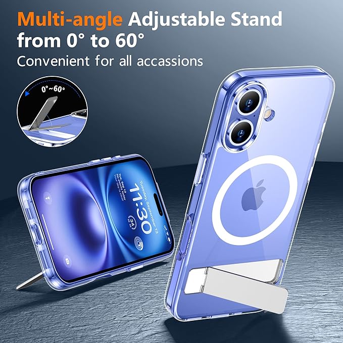 SPIDERCASE for iPhone 16 Case,with [3 Stand Ways] [Compatible with Magsafe] Crystal Clear with Invisible Kicktand Shockproof Slim Phone Case for iPhone 16 6.1'',Clear