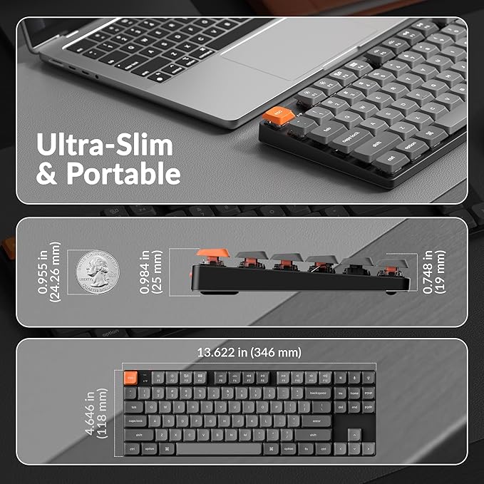Keychron K1 Max Ultra-Slim Wireless Mechanical Keyboard, 80% TKL Layout Bluetooth/2.4 GHz/Wired Keyboard with Low-Profile Gateron Red Switch, Hot-Swappable, RGB Backlit QMK for Mac Windows Linux