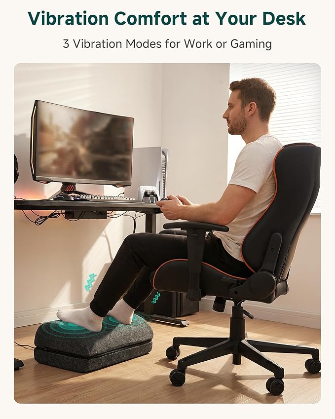 Snailax Heated Foot Rest for Under Desk at Work, Foot Stool with Vibration Massage, 3 Heat Levels, Ergonomic Memory Foam Feet Warmer Heater