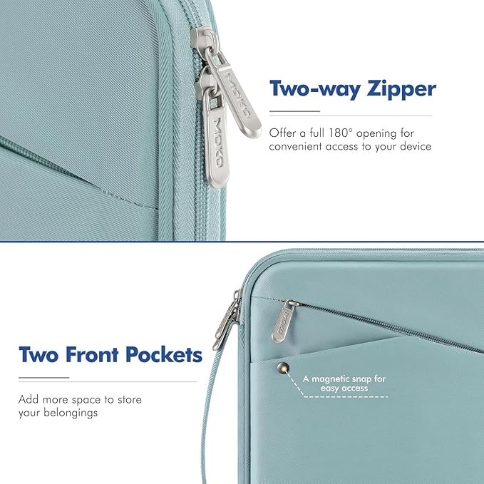 MoKo 9-11 Inch Tablet Sleeve Carrying Case with Handle, Padded Protective Travel Bag for New 11-inch iPad Air 4 2026/Pro M5/ A16, iPad 10th/Air 5/4th 10.9, i-Pad 9/8th 10.2,Tab S9/S8 11,Misty Blue