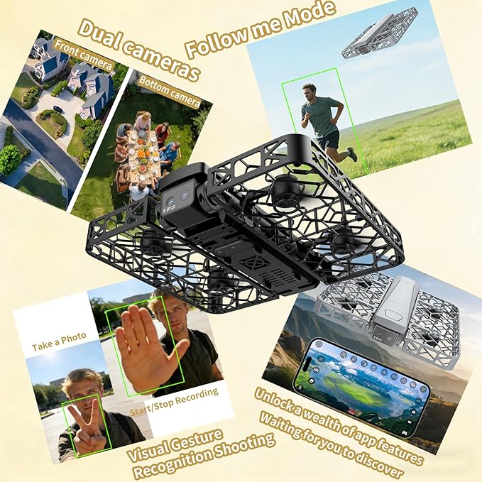 Foldable Mini Drone with 2K Camera & 4.5" Screen - Portable Pocket Drone for Adults and Kids, Includes Follow Me, Gesture-Controlled Selfie, Key Takeoff, Propeller Guards and Detachable Lanyard