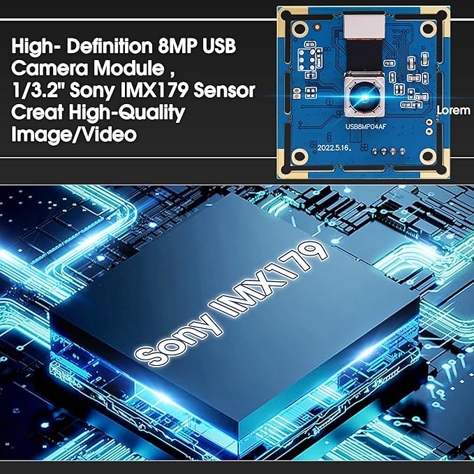 Autofocus USB Camera 8MP 4K Camera Module with 72° Distortion Free Lens,Plug and Play UVC USB2.0 for PC Computer,Compatible with Windows Linux,Ideal for Industrial Security Video Surveillance