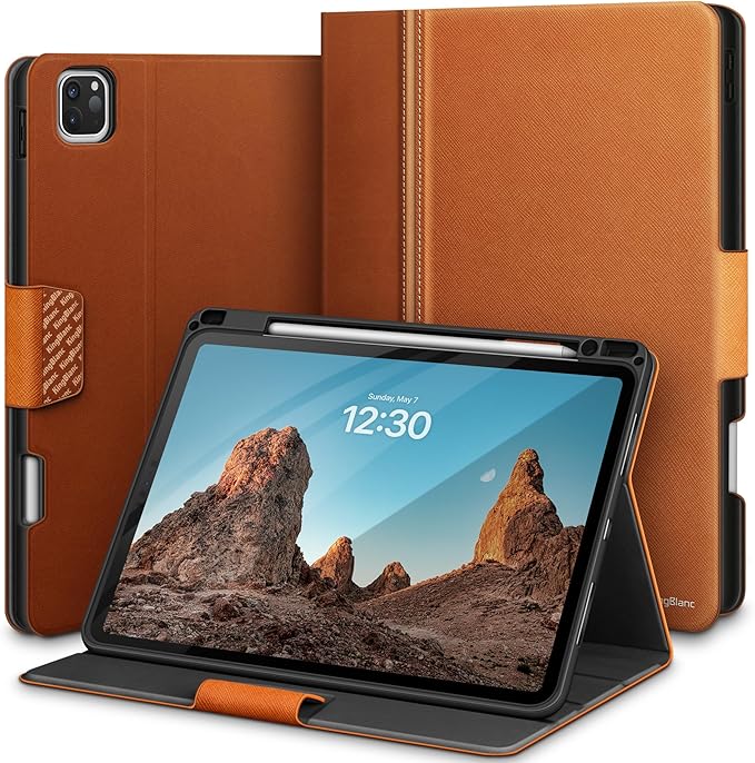KingBlanc Case for iPad Pro 11-inch (M5 2025, M4 2024) with Pencil Holder, PU Leather Durable Protective Cover, Auto Sleep/Wake, Support Pencil Pro/Pencil (USB-C), Viewing/Typing Angles, Brown