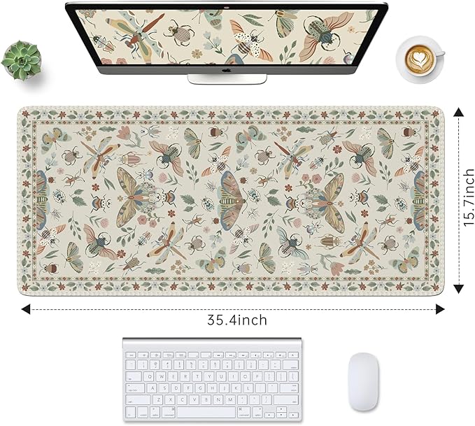 HAOCOO Desk Matt for Desktop,Cute Mouse Pad, Floral Desk Pad, Large Mouse Pad with Non-Slip Base, Waterproof Computer Mouse Mat for Gaming, Keyboard Mat for Women Office Decor(Beige)