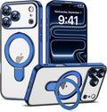 Compatible with iPhone 17 Pro Max Case with Magnetic Ring Stand [Compatible with Mag-Safe] [Full Camera Lens Protector] Plating Clear Phone Case for iPhone 17 Pro Max 6.9", Blue