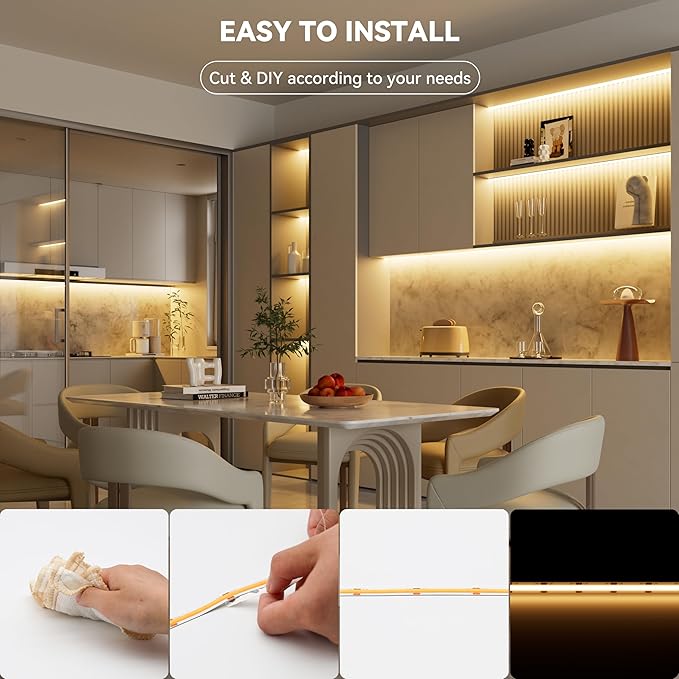 PAUTIX COB LED Strip Lights 48ft/15m Super Bright,504 LEDs/m Warm White 2700K CRI90+ Flexible LED Tape,DC24V for Cabinet Home DIY Lighting Projects with 2pcs COB Connector(Power Supply Not Included)